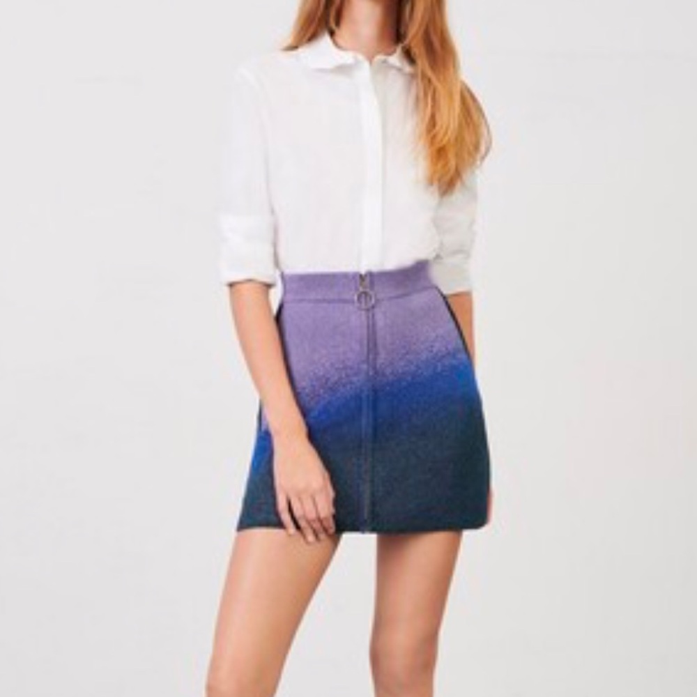 Maje Lurex knitted mini skirt with zip purple ombré